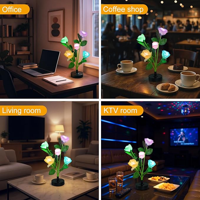 Solar Flowers Lights - Upgraded Outdoor White Rose Flowers Lights, 7-Color Changing & Waterproof Outdoor Solar Lights for Garden, Patio, Backyard,Party and Office (White Rose, 2)