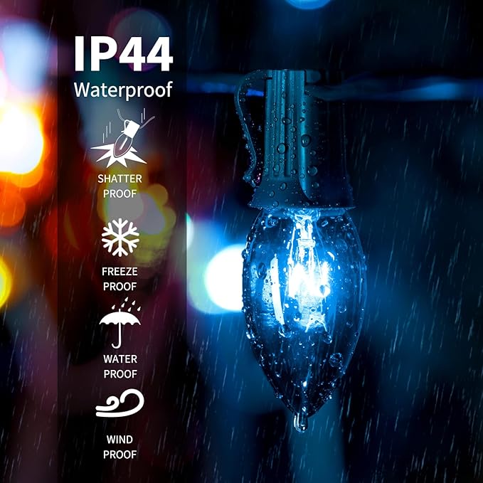 C9 Blue and Clear Christmas String Lights, Outdoor Christmas Lights String, Hanging Roofline Lights, Patio Lights for Outdoor Decor, Green Wire, 25 Feet