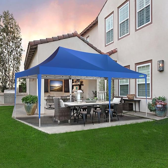 COBIZI 10x20 Pop Up Canopy with 6 Sidewall, Commercial Canopy UPF 50+ Waterproof Outdoor Gazebo with Carry Bag, Tents for Parties with Upgrade Frame, 3 Height Adjustable, Blue