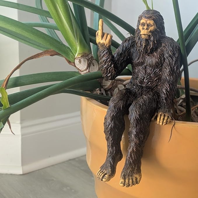 John Bernard & Company Bigfoot The Rude ‘Flipping The Bird’ Sasquatch Yeti Statue/Figurine Indoor/Outdoor Sculpture for Patio, Deck, Home, Office 10 in H Shelf Sitter Figurine (Natural)