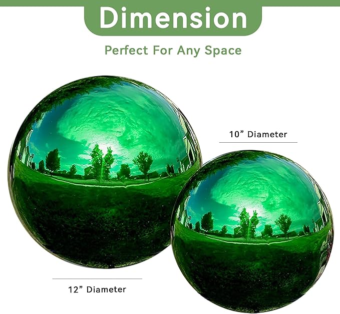 Lily's Home Stainless Steel Gazing Globe Mirror Ball, Colorful and Shiny Addition to Any Garden or Home. Sparkling Green (10 Inch)