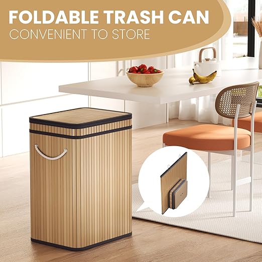80 Liter/21 Gallon Large Trash Can with Lid, Garbage Bin Wastebasket Made of Bamboo, Outdoor Garbage Can/Waste Bin for Home, Office, Bathroom, Kitchen 24" HX15.8 WX11.8 D (Beech S)