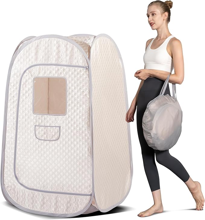 Smartmak Portable Steam Sauna Tent, Full Body Personal Home Spa, Lightweight Foldable Steam Room for Detox Therapy, Steamer NOT Included (L 31.5” * W 31.5” * H 55.2” Champagne)