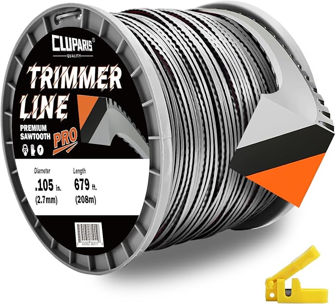 Cluparis 105 Heavy Duty Sawtooth Trimmer Line 3-Pound, 0.105" Sawtooth Weed Eater String Fits Medium & Heavy Grass & Weeds,Trimmer String Weed Wacker for Gas/Electric Grass Trimmer and Brushcutters