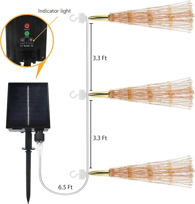 3 Pack 600 LED Solar Starburst Sphere Lights Remote Control,LED Firework Light 8 Modes Dimmable Waterproof Hanging Fairy Light, Copper Wire Lights for Patio Parties Christmas (Warm White)