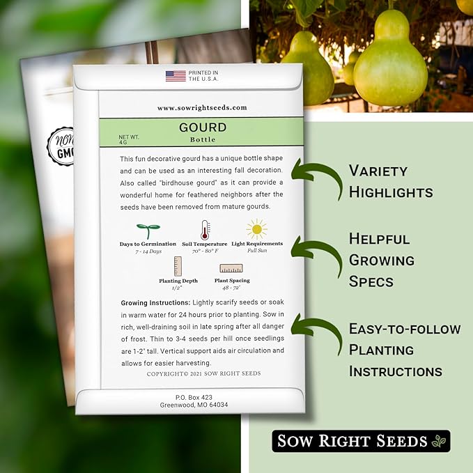 Sow Right Seeds - Bottle Gourd Seed for Planting - Non-GMO Heirloom Packet with Instructions to Plant and Grow an Outdoor Home Vegetable Garden - Ornamental Birdhouse Gourd for Crafting and Decor (2)