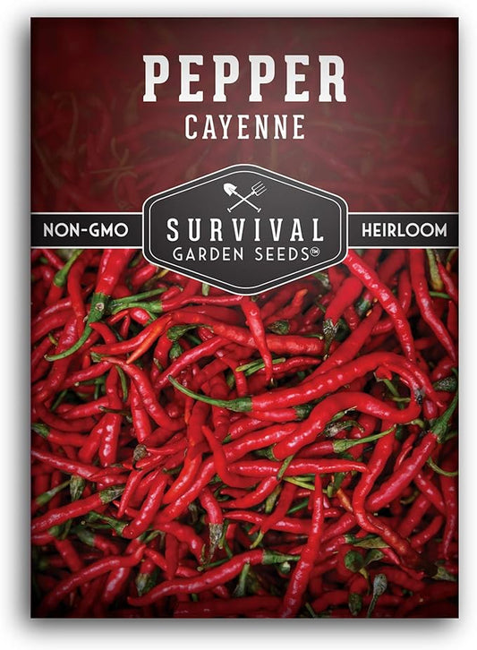 Survival Garden Seeds - Red Cayenne Pepper Seed for Planting - Packet with Instructions to Plant and Grow Hot Chili Peppers in Your Home Vegetable Garden - Non-GMO Heirloom Variety - Single Pack