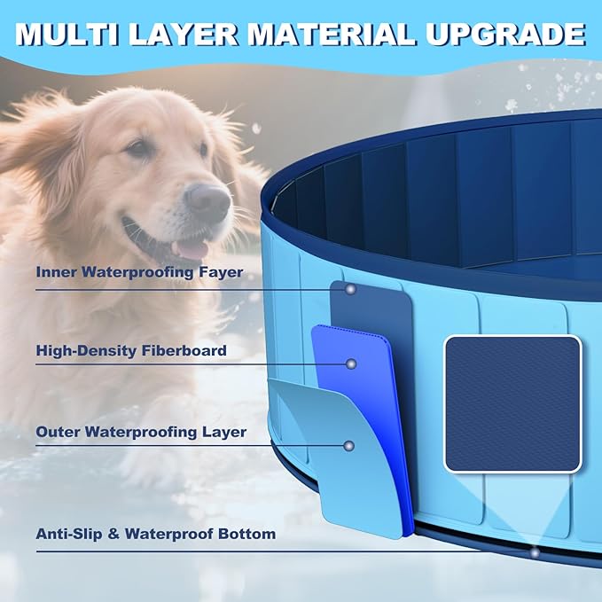 UCCY Foldable Dog Pool for Large Dogs Hard Plastic Kiddie Swimming Pool Non-Slip Portable Dog Bathtubs Collapsible Multi-Use Whelping Box Ball Pit Outdoor Pool for Backyard Duck Pond Blue XXL-72"x12"