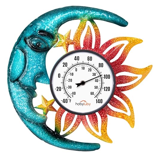 Indoor Outdoor Thermometer, Sun-Moon Wall-Mounted Thermometer Waterproof for Patio Garden Yard & Living Room, No Battery Needed
