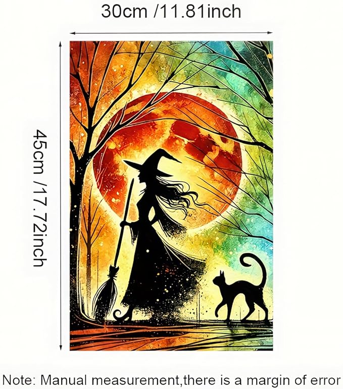Halloween Garden Flag 12 X 18 Flag Witch And Black Cat Garden Flag Witch And Cat Design Moonlight Silhouette And Colorful Night Sky For Outdoor Yard And Patio Lawn Decoration Banner