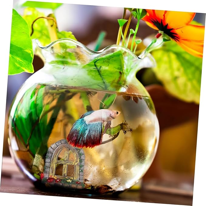 DOITOOL Resin Sculpture, 2 PCS Fairy Garden Door Accessories Miniature Window for Tree, Green with Pink Flower, Indoor/Outdoor Use, Gnome Themed Gift