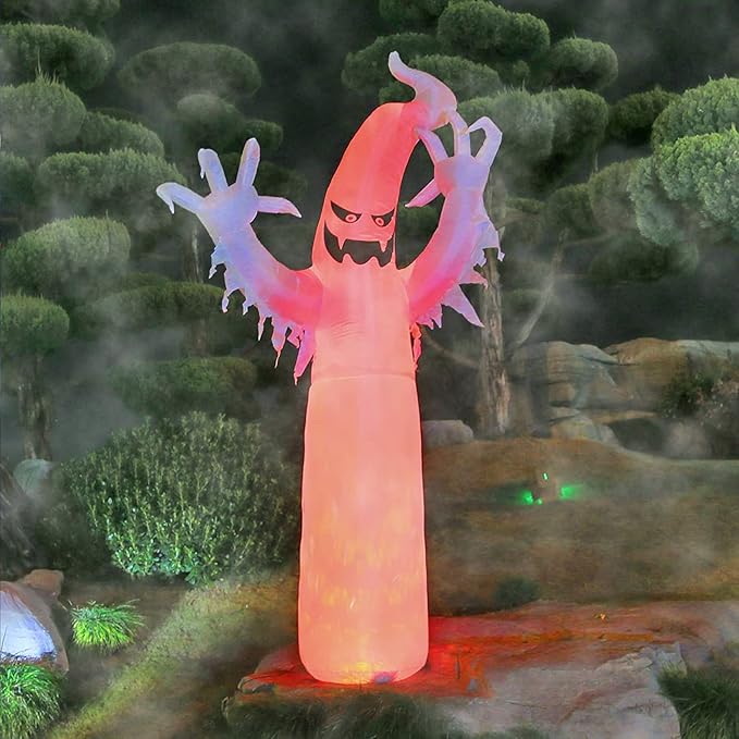 Dearsun 12FT H Giant Halloween Inflatable Ghost with Built-in Red Fire Flame Led Lights Inside, Huge Blow up Ghost Jumbo Scary Spooky Ghost Decor for Party Yard Decoration