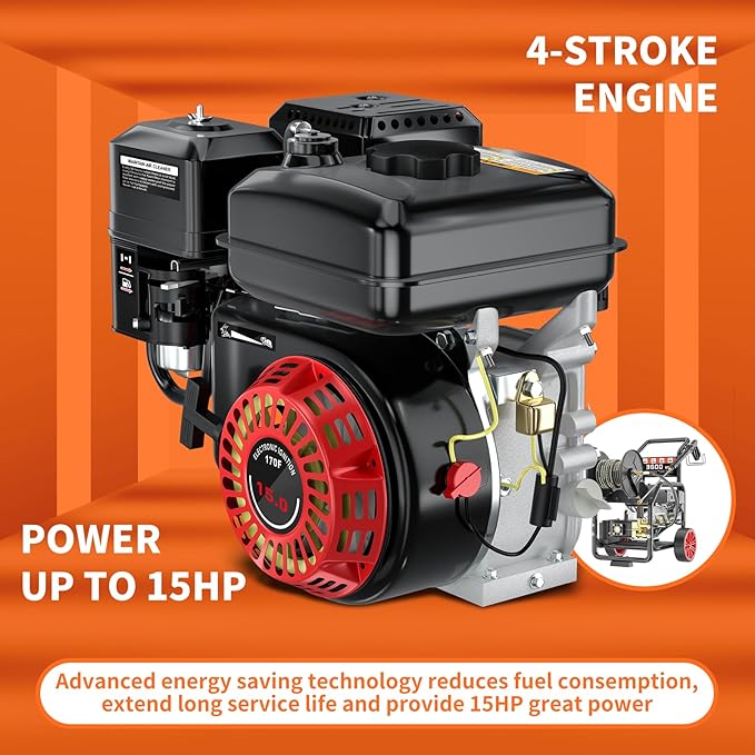 4400PSI Gas Pressure Washer with Hose Reel, One-Button Start 296cc 15HP 4-Cycle Engine, 4.0 GPM Heavy Duty Power Washer with 50FT 3/8" Hose, Spray Gun & Wand, 5 Quick Connect Nozzles