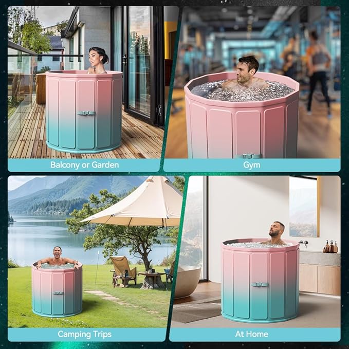 Portable Foldable Ice Bath Tub, Large Size 77 Gal, Fast Muscle Recovery, Home Outdoors Gyms, Quick Opening without Installation, No Water Leakage (Ice/Hot Universal)