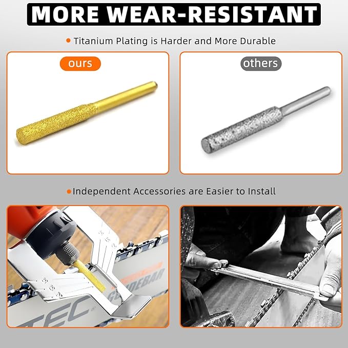 NEO-TEC Electric Chainsaw Sharpener Kit - High-Speed Chain Saw Sharpener Tool with 6 Pcs Chainsaw Chain Sharpener Titanium-Plated Diamond Bits, 3 File Size Diamond Sharpening Wheels for All Chainsaw