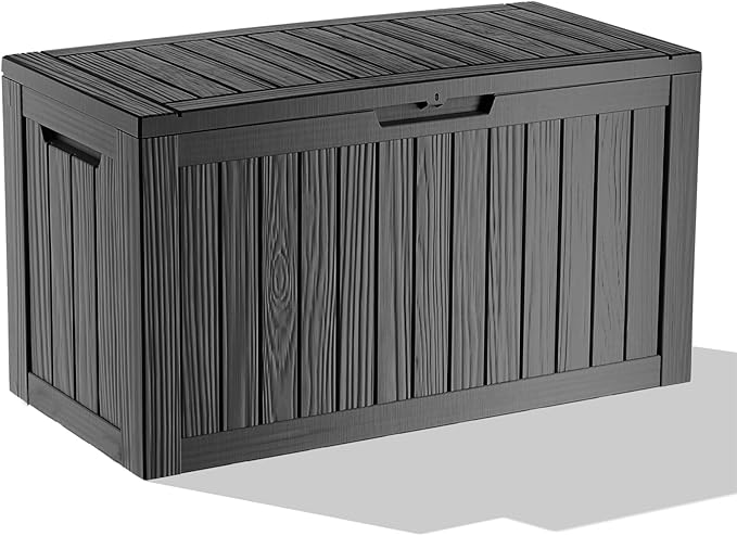Vixzen 90 Gallon Resin Deck Box, Lockable Outdoor Storage Box for Patio Cushions Storage Furniture,Garden Tools, Pool Supplies, Weatherproof and UV Resistant,Black