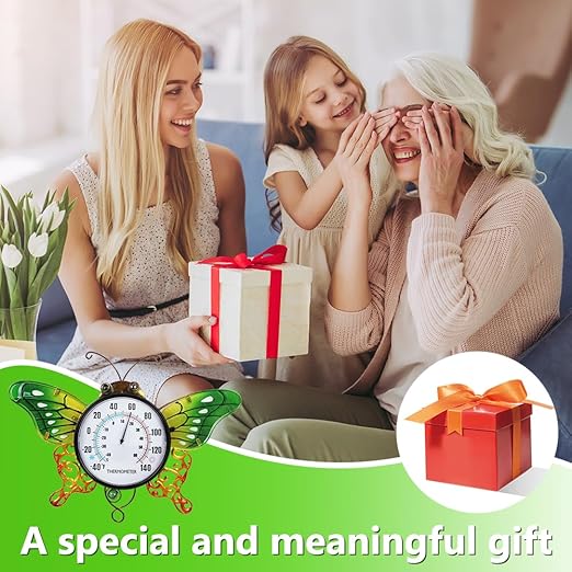 Indoor Outdoor Thermometer, Butterfly Wall-Mounted Thermometer Waterproof for Patio Garden Yard & Living Room, No Battery Needed