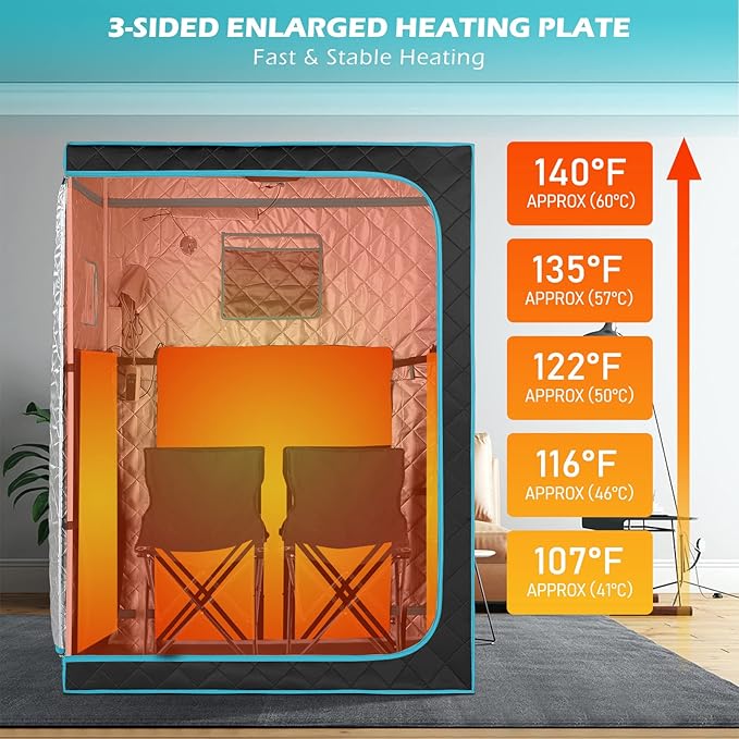 Smartmak Portable Far Infrared Sauna, Home Two Person Sauna Box with 660nm Red Light Therapy Lamp, X-Large Full Size Indoor SPA Tent for Body Recovery, Remote Control, 2 Folding Chairs, Blackgreen