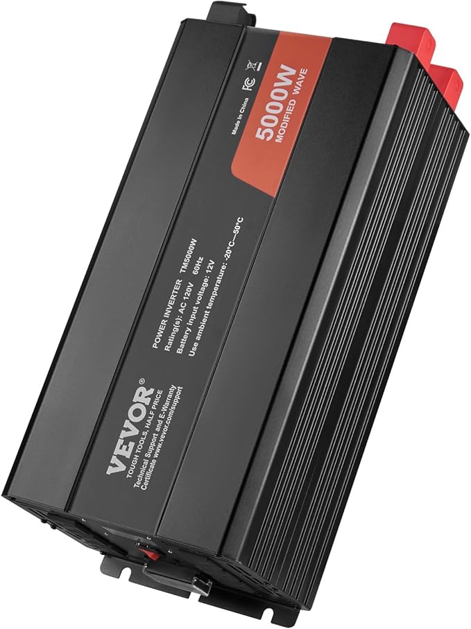 VEVOR Modified Sine Wave Inverter, 5000W, DC 12V to AC 120V Power Inverter with 6 AC Outlets 2 USB Port 1 Type-C Port, LCD Display and Remote Controller for High Load Home Appliances, CE FCC Certified