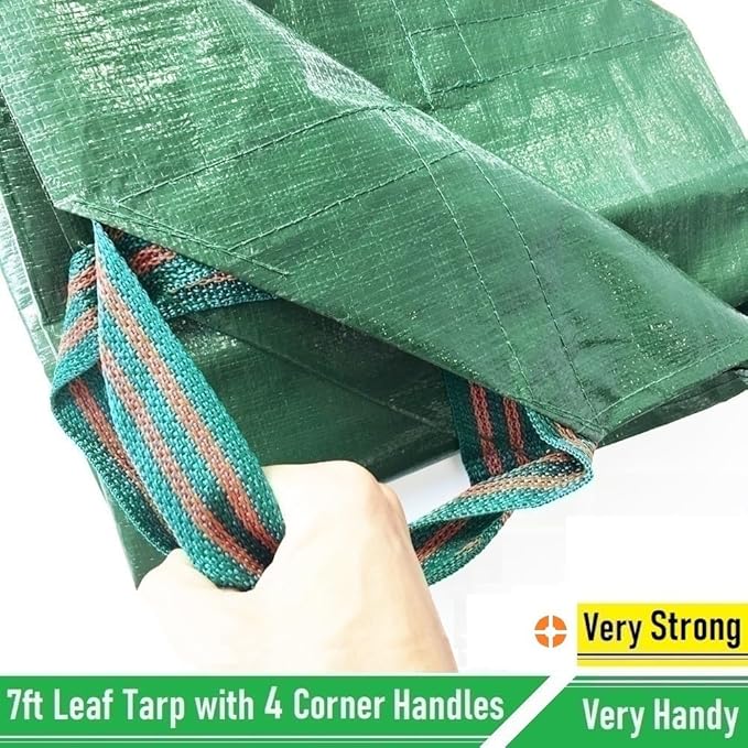 7x7 Ft Yard Garden Leaf Tarp W/ 4 Handles Waterproof Tarp for Sandbox Cover,Outdoor Tarpaulin,Lawn Debris,Landscape Pruning,Leaf Hauler,Tent Footprint,Camping Tent Mat,Patio Table,Yard Fire Pit Cover