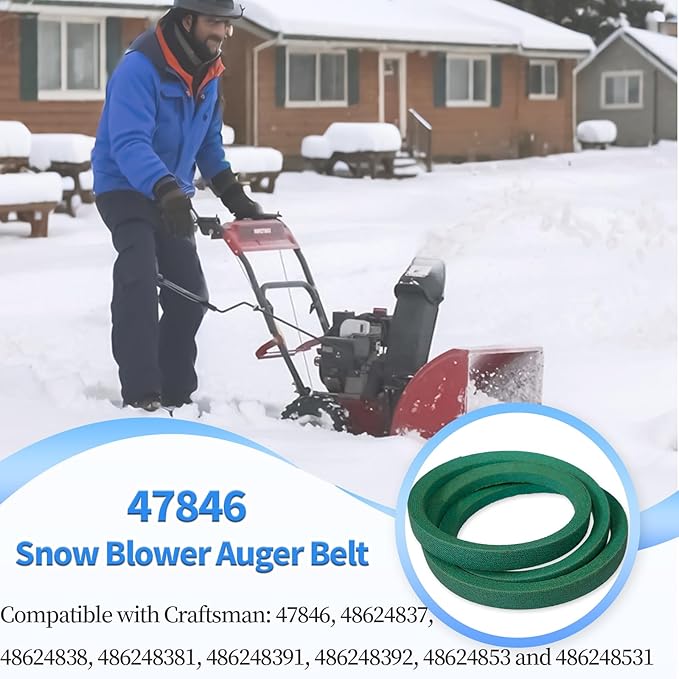 47846 Snow Thrower Auger Belt for Craftsman 48624837 48624838 486248381 486248391 486248392 48624853 486248531 snowblower (5/8"X 114")