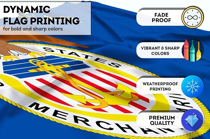 AGAS United States Merchant Marines Boat Flag 12x18 inch - Printed 200D Nylon Canvas Header Two Brass Grommets US Merchant Marines Nautical Flag