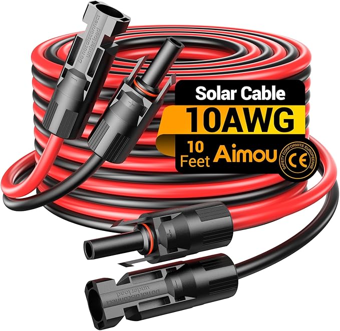10Feet 10AWG Solar Extension Cable, 10 Gauge Solar Panel Wire with Female and Male Connectors for RV, Off-Grid Photovoltaic Systems(Black+Red)