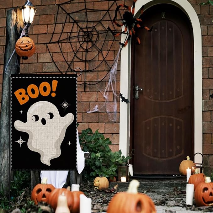 HTBIG Halloween Ghost Decor Garden Flag, Boo Ghost Halloween Garden Flag, Yard Flags for Outside 12x18 inch, Outside Yard for Home Decorations