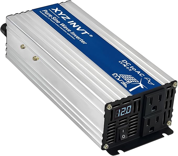 800W Pure Sine Wave Power Inverter DC 12V to AC 110V/120V, 1600W Peak, Car/Truck Power Converter for Solar, Home, Vehicle & Rechargeable Devices with LED Display