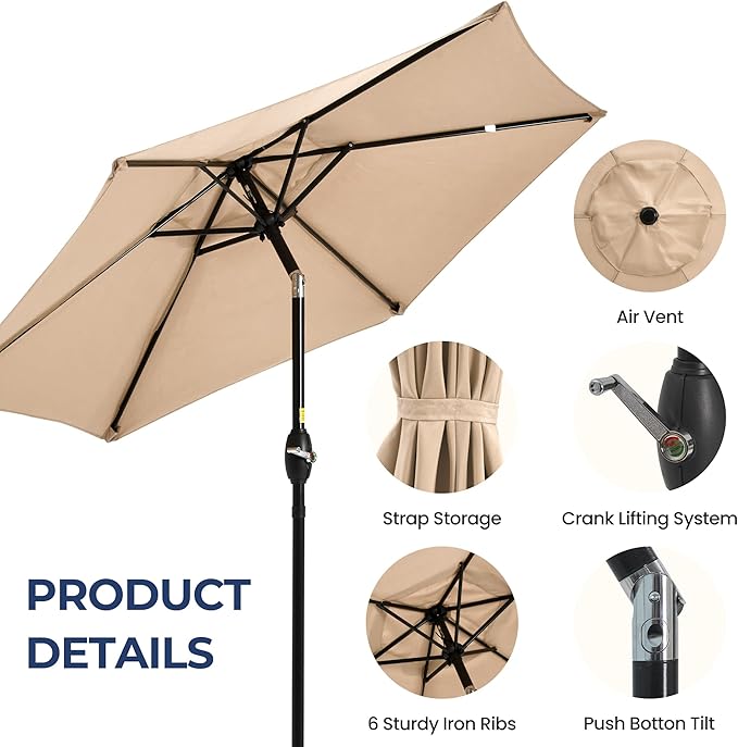 SUNVIVI OUTDOOR Outdoor Patio Umbrella, Patio Umbrella, Market Umbrella, Large Outdoor Umbrella, Metal Pole Umbrella with Push Button Tilt and Crank, Polyester Canopy