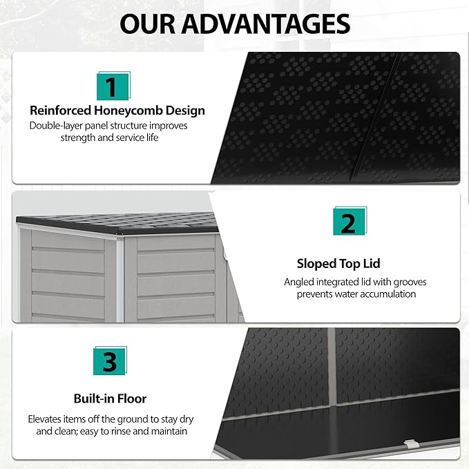 HUGROVE 49.5 Cu ft Storage Shed, 4.6 x 4.1 FT Outdoor Storage Horizontal Resin Shed, Weather Proof Water Proof PP Material, Lockable Door, Outdoor Storage Box for Trash Cans, Patio, Garden (4.6x4.1)