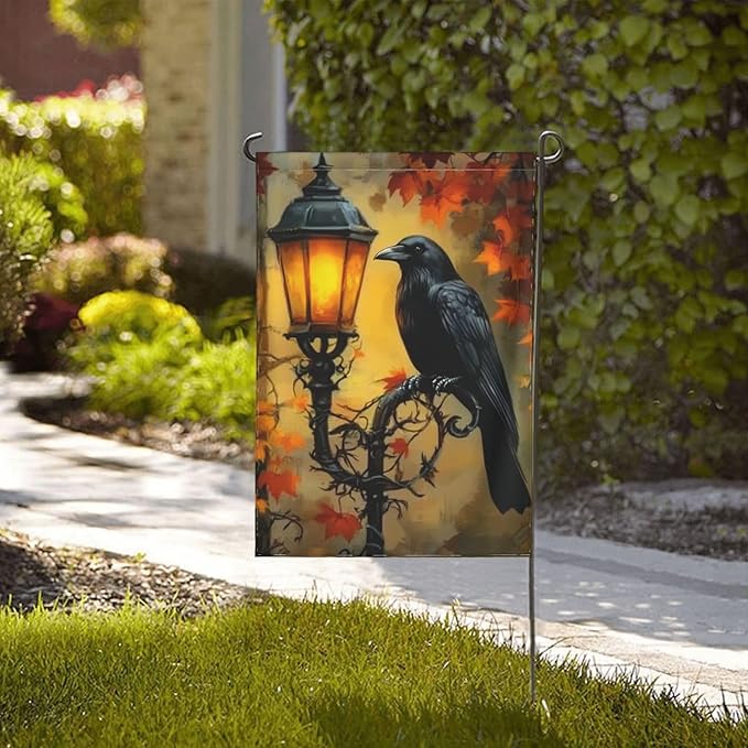 Crow Garden Flag Vertical Double Sided Outdoor Yard Flags 12.5x18 Inch Burlap Banners for House Lawn