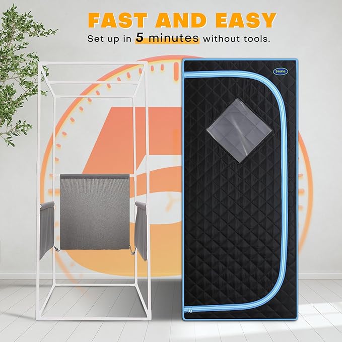 Portable Infrared Sauna for Home Full Size Personal Sauna Tent for Indoor Spa Lightweight Sauna Box with Foldable Sauna Chair, Heated Foot Pad, Remote Control 29.1"x29.1"x66.5" (Black)