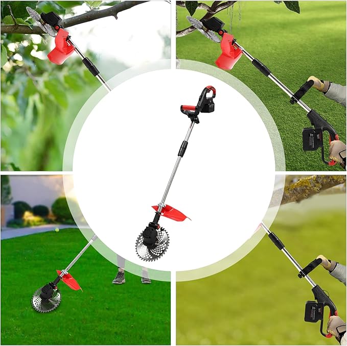 Electric Weed Wacker Eater Cordless, 21V Lightweight No-String Weed Trimmer with 2x3000mAh Batteries 3 in 1 Stringless Grass Trimmer/Edger/Brush Cutter with 3 Types Blade for Garden Yard Lawn