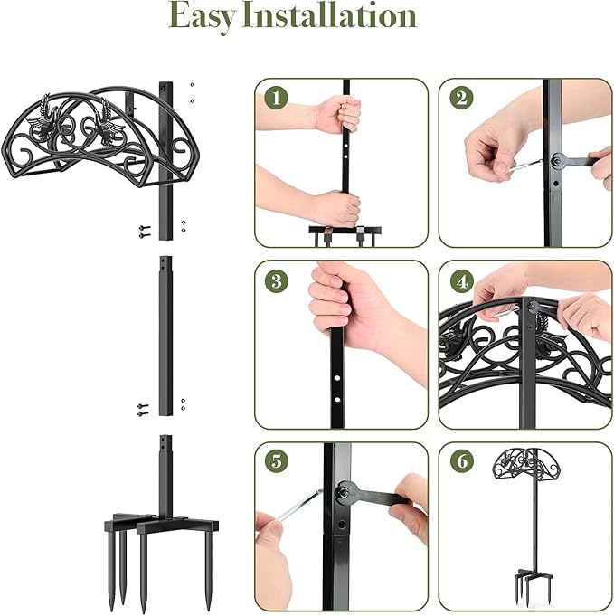 Garden Hose Holder Detachable, Heavy Duty Metal Water Hose Hanger Freestanding Hose Organizer Hose Holders for Outside (Black)