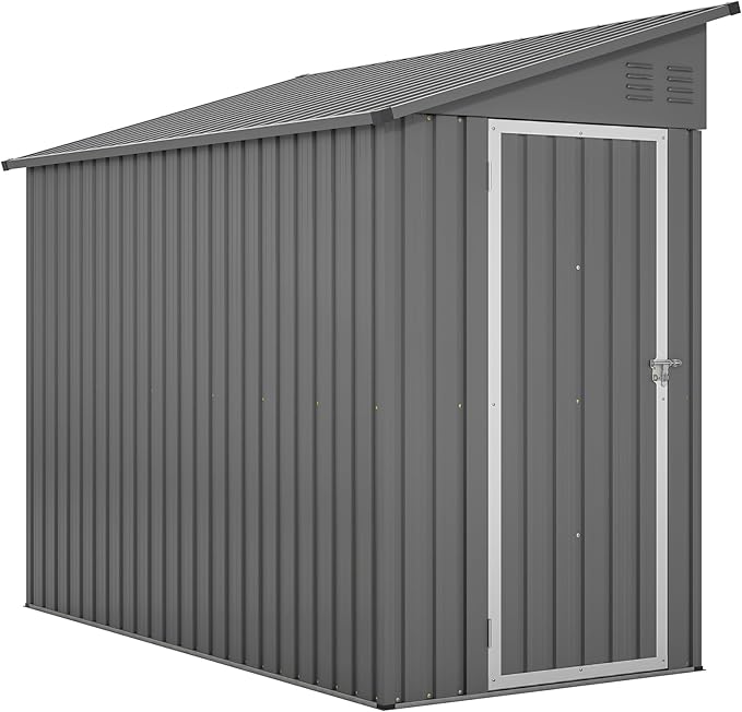 4×8 FT Lean to Metal Shed,Outdoor Heavy-Duty Storage Shed with Floor Base,All Weather Waterproof Garden Tool House W/Lockable Door&2 Air Vents,Reversible Door Design,for Backyard,Patio,Lawn,Gray