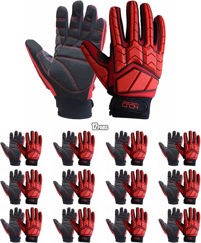 HANDLANDY Anti Vibration Gloves, SBR Padding, TPR Protector, Mechanic Work Gloves (Large, Black)