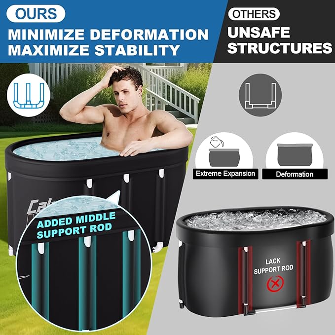 CalmMax Oval Ice Bath Tub with Cover for Athletes XL Portable Cold Plunge Tub - 130 Gal Capacity for Cold Water Therapy Ice Baths at Home Outdoor Gym 41IN