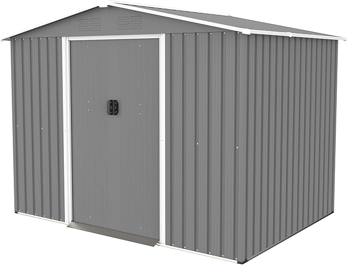 8x6 FT Outdoor Tool Storage Shed with Metal Foundation & Lockable Doors, All Weather Metal Sheds for Garden, Patio, Backyard, Lawn, Gray