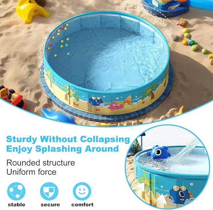 Foldable Swimming Pool for Kids 79"x18" Hard Plastic Portable Dog Pool Anti-Slip Collapsible Pets Bathtub Kiddie Pool Indoor Outdoor Backyard (JellieMons 79'')