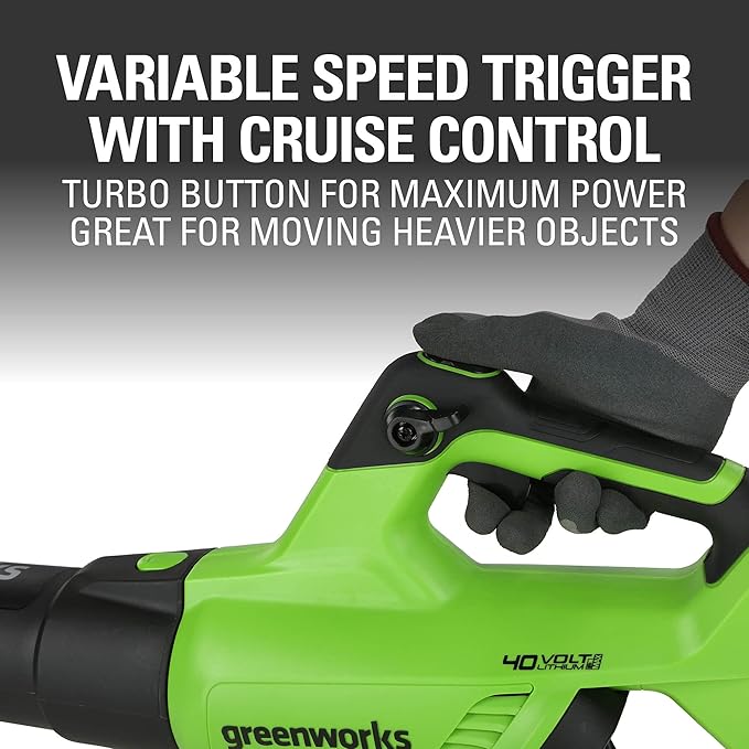 Greenworks 40V 20" Cordless Lawn Mower (Push), Axial Leaf Blower (500 CFM / 120 MPH),12" String Trimmer with 2 Batteries(5Ah+2Ah) and Chargers
