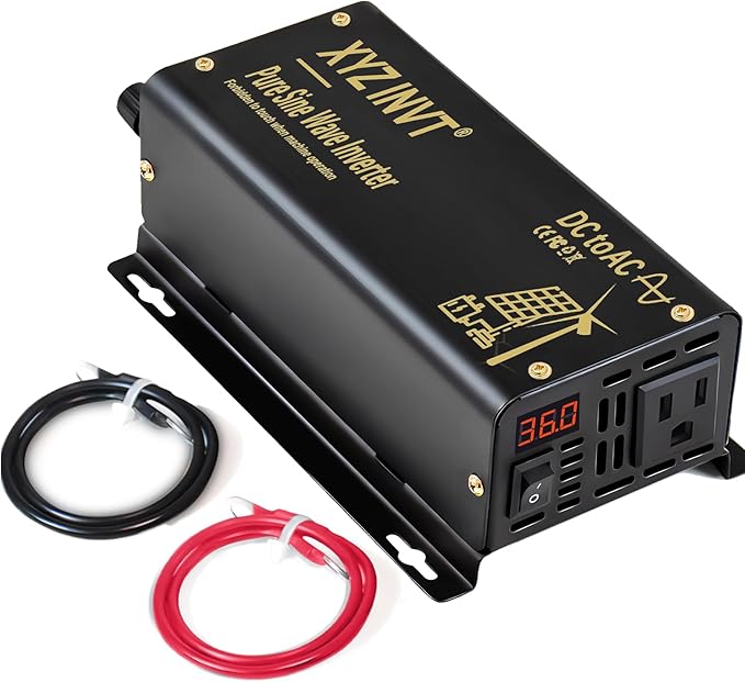 300W Pure Sine Wave Inverter DC 36V to AC 110V 120V Power Converter 600W Peak with LED Display for Most Small Power Appliances
