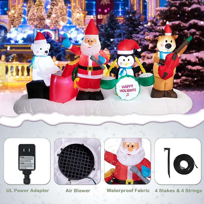 9 FT Long Christmas Inflatable Santa Reindeer Penguin Polar Bear Outdoor Decorations, Inflatables Christmas Blows up Yard Decorations with Built-in LED Lights for Party Holiday Outdoor Decor