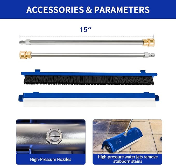 GALAXYER Pressure Washer Surface Cleaner, Metal Floor Washer Accessories for Driveways Sidewalks Patios with 2 Extension Pole Attachments, 1/4-inch Quick Coupler