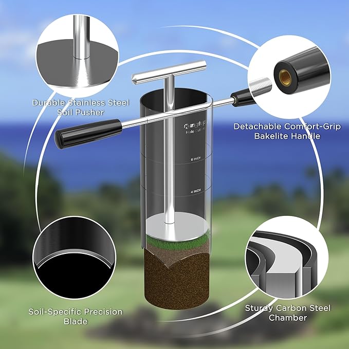 KINGTOP Portable Golf Hole Cutter – Detachable Handle, USGA Standard 4Inch & 6Inch Hole Digger – Backyard, Garden, Outdoor Golf Putting Green Practice
