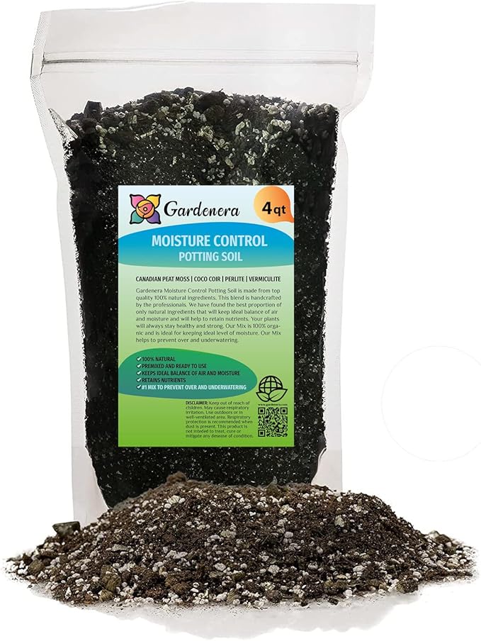 Gardenera Premium Moisture Control Potting Mix - Get The Perfect Balance of Moisture and Nutrients for Your Plants! - 4 Quart