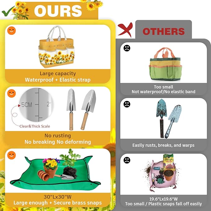 22Pcs Gardening Tools Set for Women Heavy Duty Garden Hand Tools Yard Work Tools Gardener Gifts Gardening Accessories with Tools Bag/Shovel/Mat/Plant Labels/Gloves