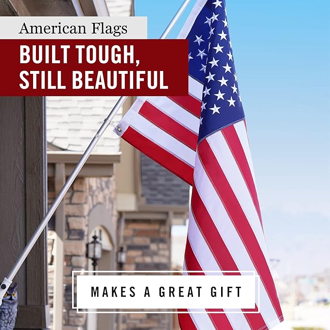 American Flag 2x3’ | Embroidered Stars & Sewn Stripes | Heavy Duty U.S. Flag | Durable 210D Oxford Nylon for High Winds | Quadruple Stitched Fly End Brass Grommets | Patriotic Decor