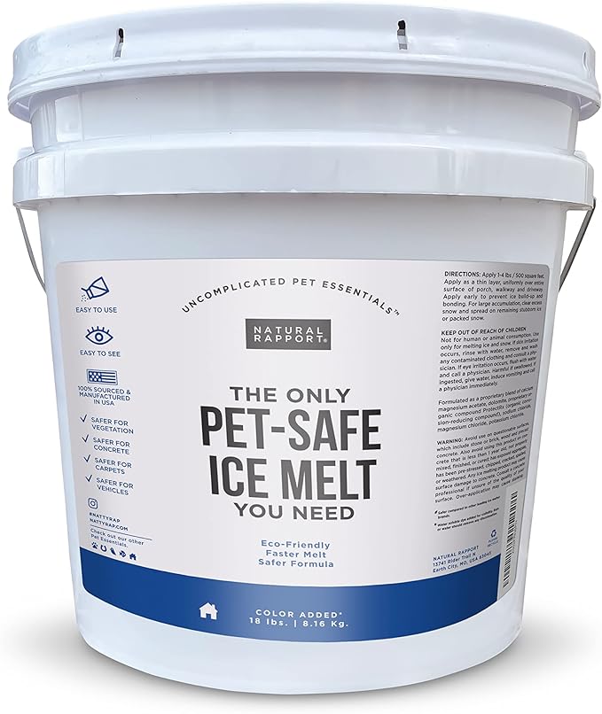 Natural Rapport Pet Friendly Ice Melt - Calcium Chloride Free, Pet Safe Ice Melter, Rock Salt Alternative - Time Release Deicer Formula Lasts 3X Longer (18 lb)