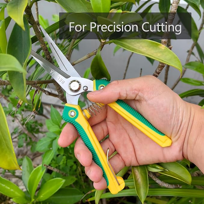 Gardening Scissors Hand Pruner Pruning Shear with Straight Stainless Steel Blades, Flower Cutter Garden Clippers, 8.1 Inch (Green)